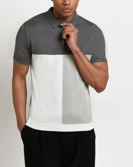 Grey Slim Fit Colour Block Polo Shirt 