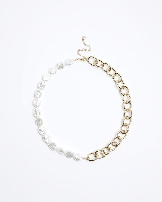 River Island Metallic Pearl Chain Necklace