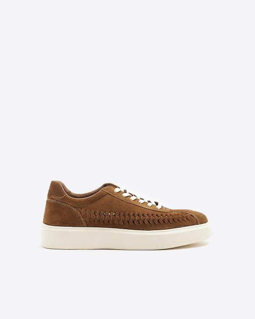 River Island White Brown Suede Weave Trainers for men