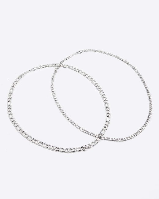 River Island White 2pk Silver Colour Chain Necklace for men