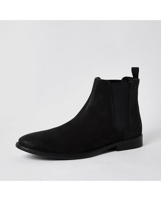 River Island Black Leather Chelsea Boots for Men - Lyst