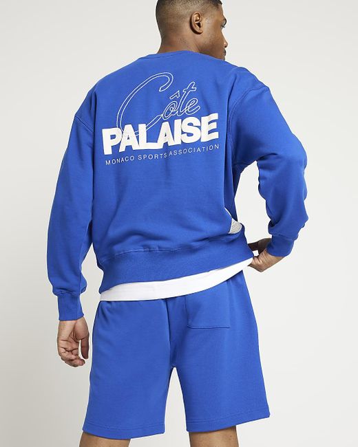 River Island Blue Regular Fit Graphic Sweatshirt for men