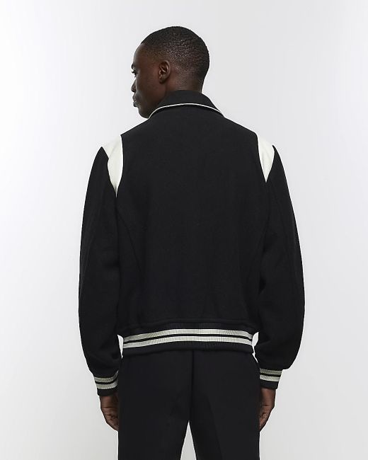 River Island Black Regular Fit Colour Block Varsity Jacket for men