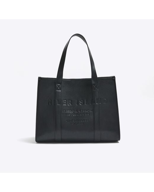 River Island Black Faux Leather Embossed Shopper Bag