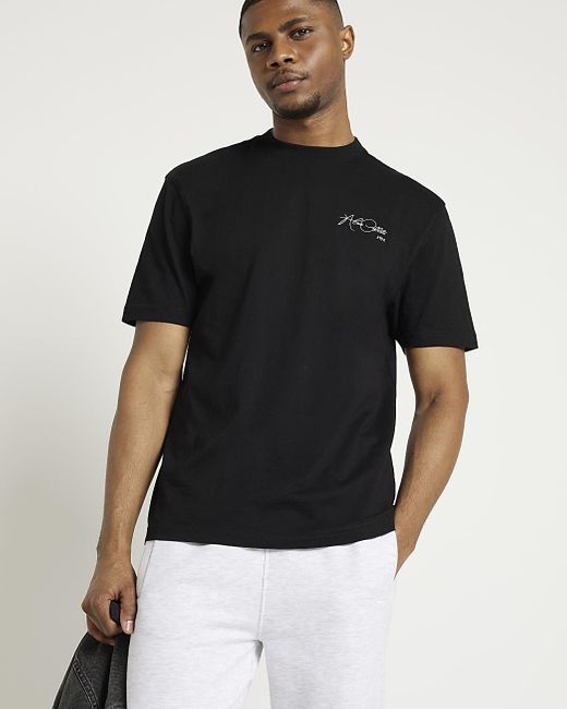 River Island Black Regular Fit Embroidered T-shirt for men