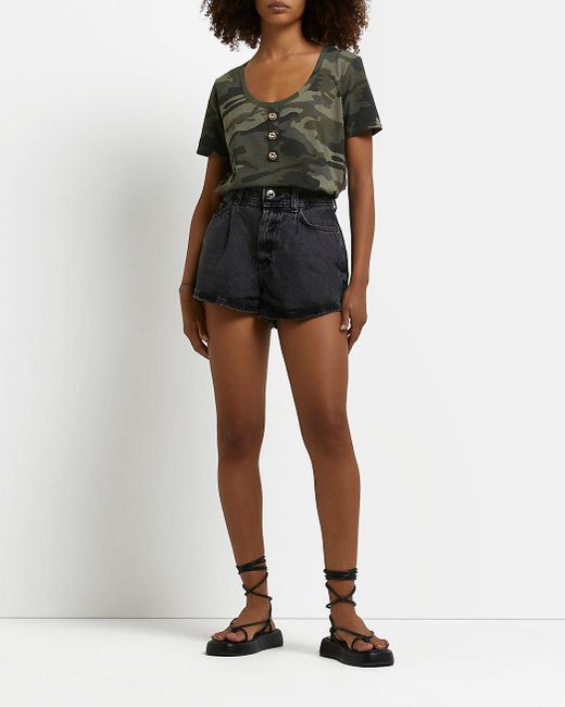 River Island Khaki Camo Print T-shirt 