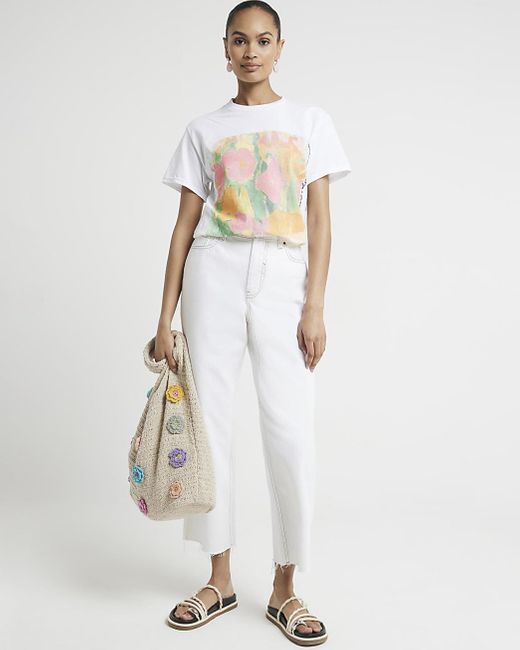 River Island White Floral Graphic T-shirt