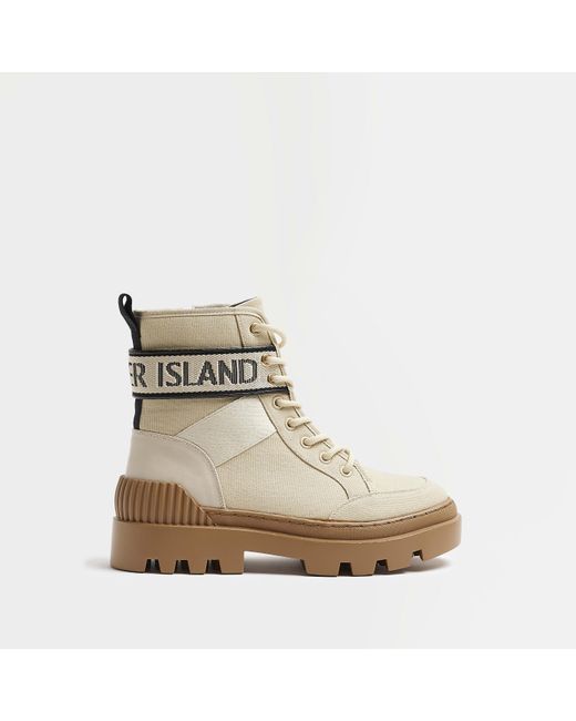 River Island Canvas Hiker Boots in Natural | Lyst Canada