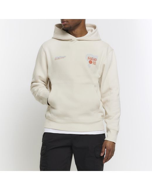 River Island White Ecru Regular Fit Embroidered Hoodie for men