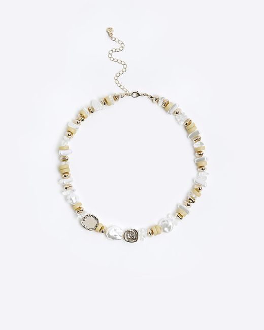 River Island White Gold Pearl Chain Necklace