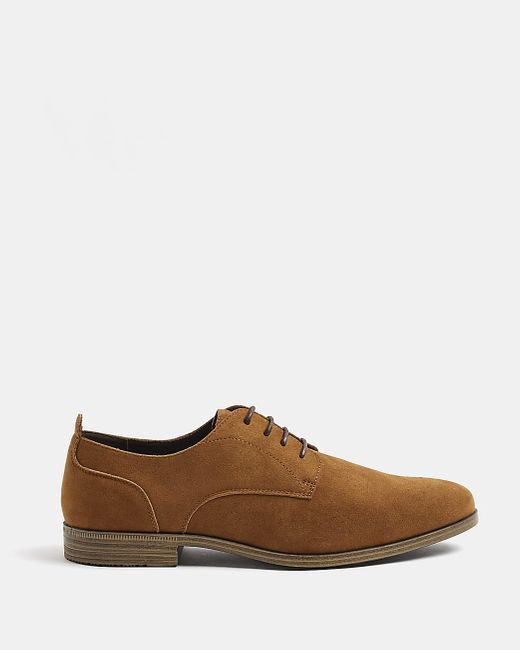River Island Brown Wide Fit Suedette Derby Shoes for men