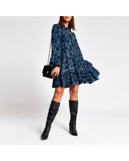River Island Blue Floral Long Sleeve 