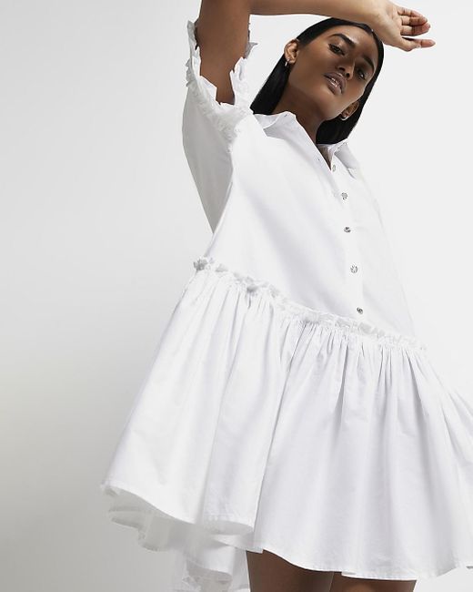 White Frill Smock Mini Dress | Lyst