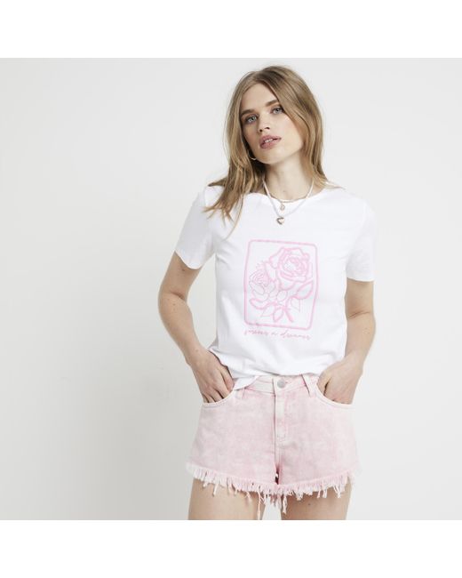 River Island White Floral Rope T-shirt