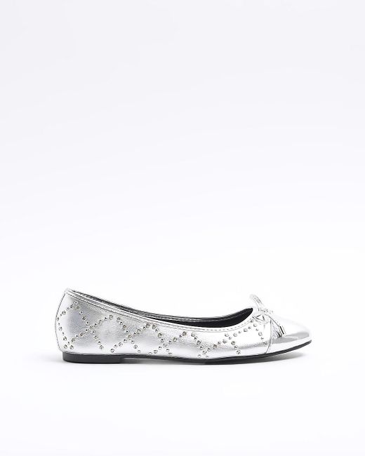River Island White Silver Studded Ballet Shoes