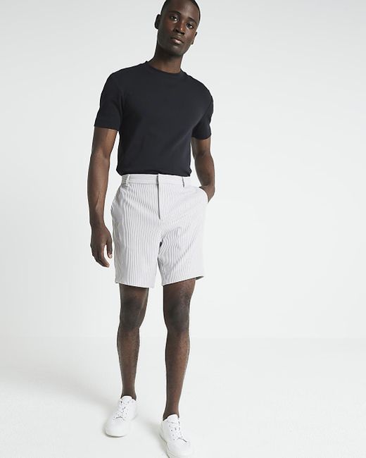 River Island White Grey Regular Fit Plisse Shorts for men