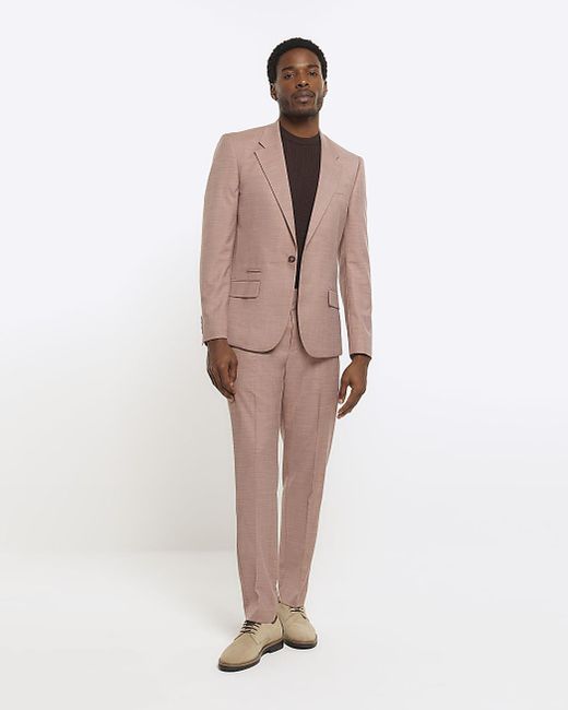 River Island Natural Textured Suit Trousers for men