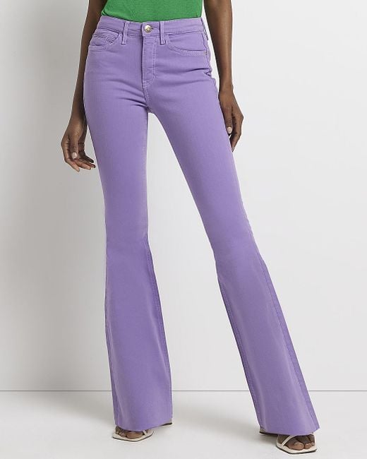 River Island Purple Mid Rise Flared Jeans