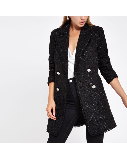 River Island Boucle Longline Jacket in 