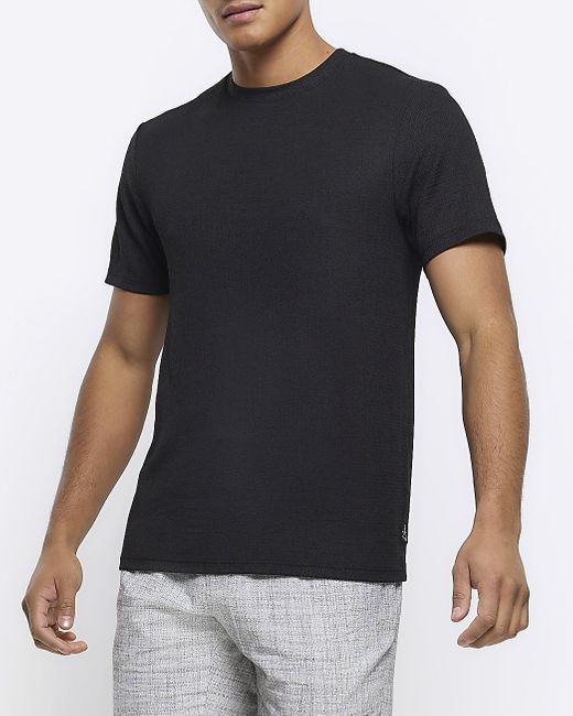 River Island Black Regular Fit Plisse Smart T-shirt for men