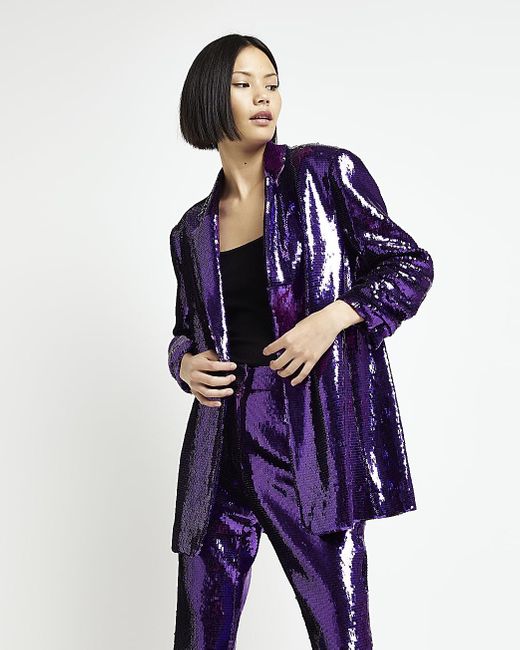River Island Purple Sequin Oversized Blazer in Blue Lyst