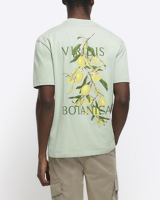 River Island Green Regular Fit Olive Graphic T-shirt for men