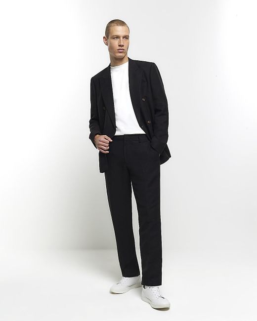 River Island Black Slim Fit Linen Blend Suit Trousers for men