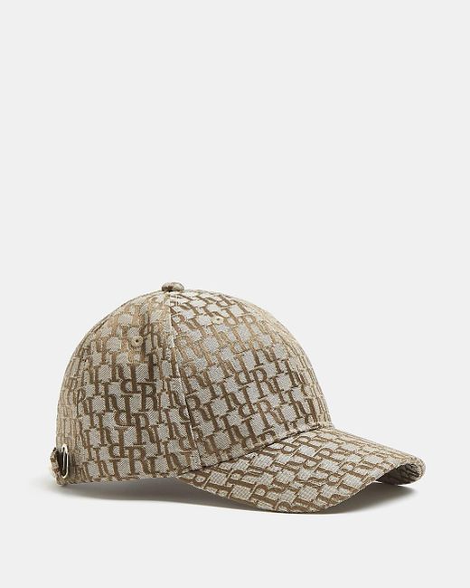 Cotton Beige Ri Monogram Print Cap 
