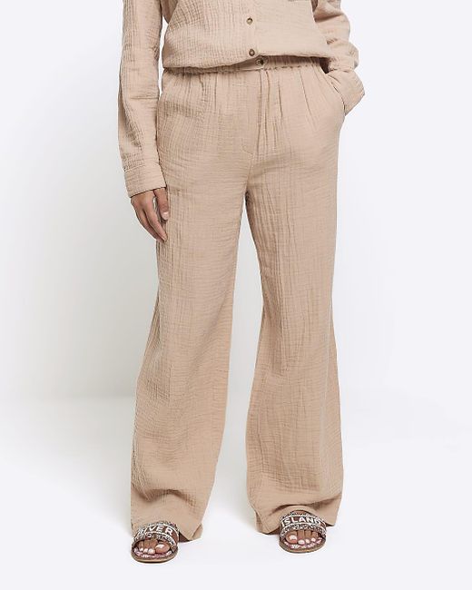 River Island Natural Textured Wide Leg Trousers