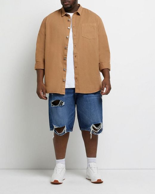 Tall Blue Oversized Ripped Denim Shorts 