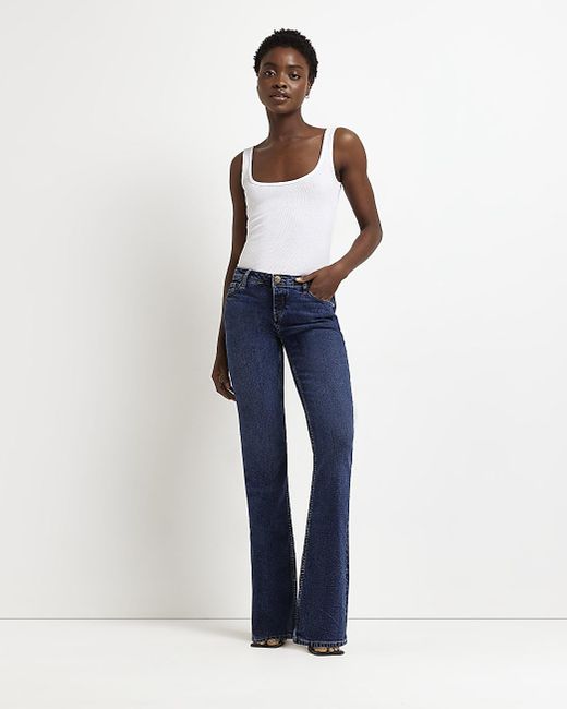 River Island Blue Low Rise Flared Jeans