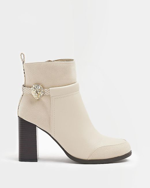 River Island Cream Heeled Ankle Boots in Natural - Save 4% | Lyst Australia
