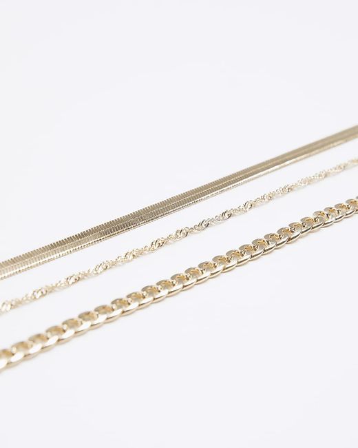 River Island White Gold Colour Chain 3 Anklet Multipack