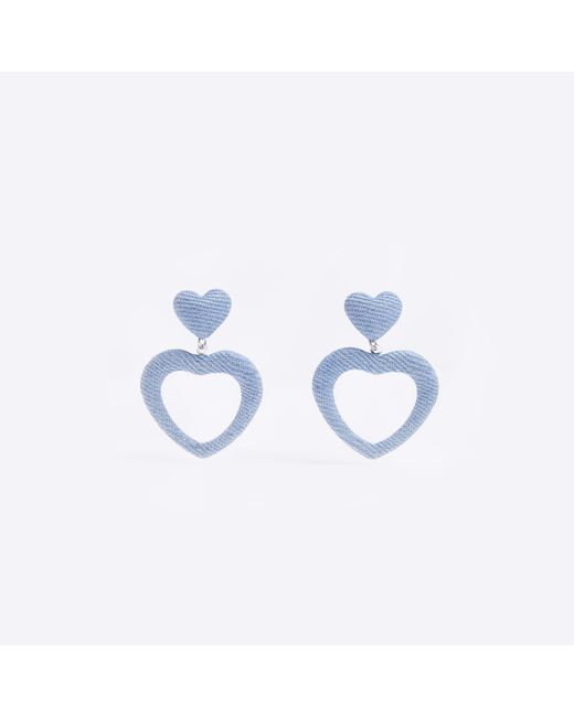 River Island Blue Denim Open Heart Drop Earrings