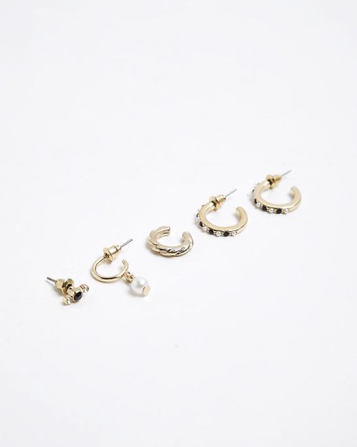 River Island White Gold Colour Pearl Earrings Multipack