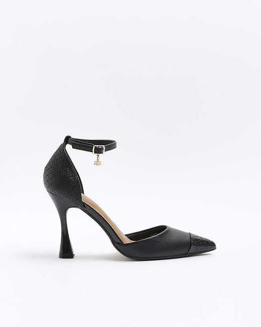 River Island White Black Embossed Heeled Court Shoes