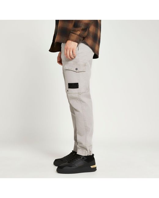Washed Cargo Trousers in Grey (Grey 