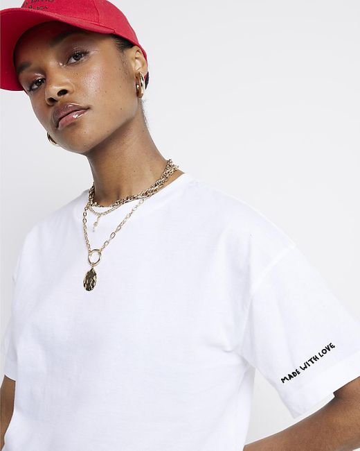 River Island White Embroidered Cropped T-shirt