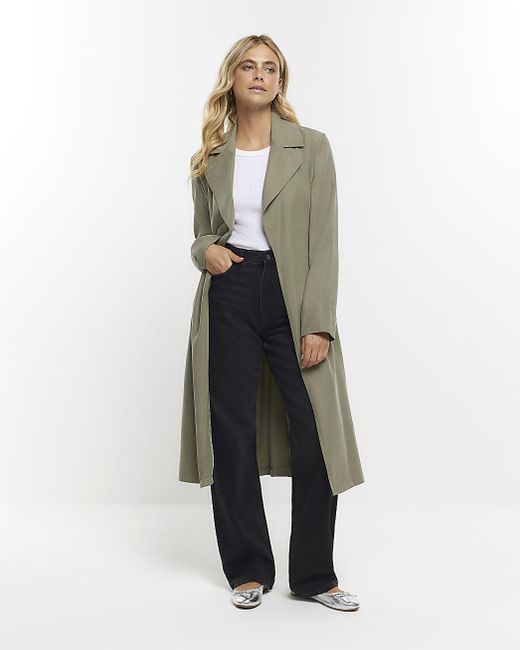 River Island Green Khaki Belted Trench Coat