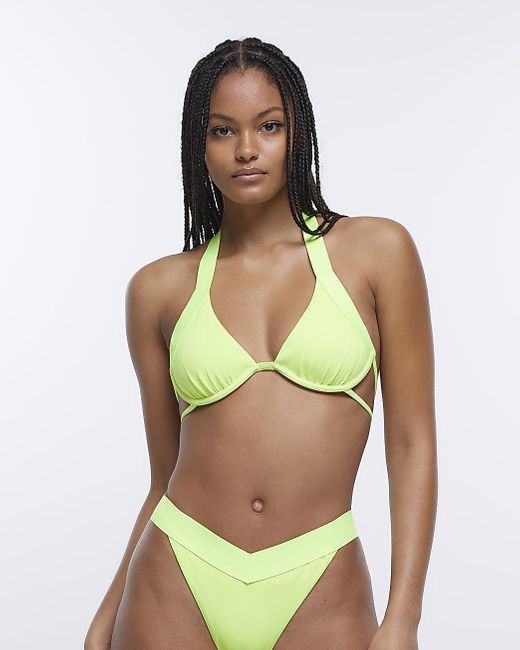 River Island Green Plunge Bikini Top Lyst