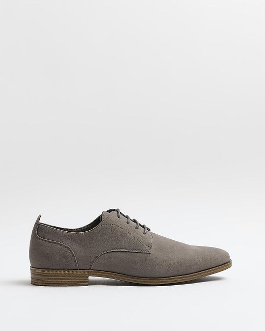 River Island Grey Suedette Derby Shoes in White for Men | Lyst
