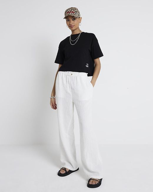 River Island Black Embroidered Cropped T-shirt
