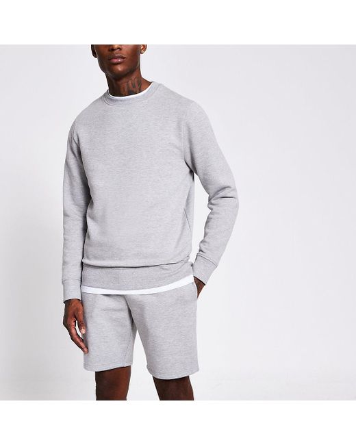 River Island Cotton Grey Marl Long Sleeve Sweatshirt in Gray for Men - Lyst