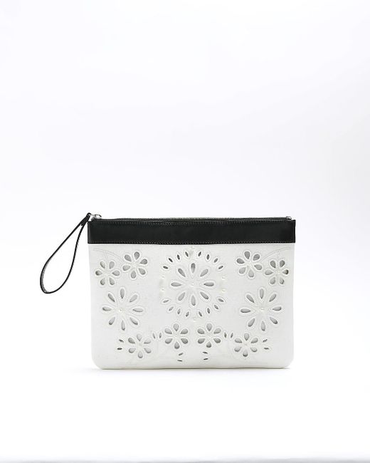 River Island White Floral Detail Clutch Bag Lyst