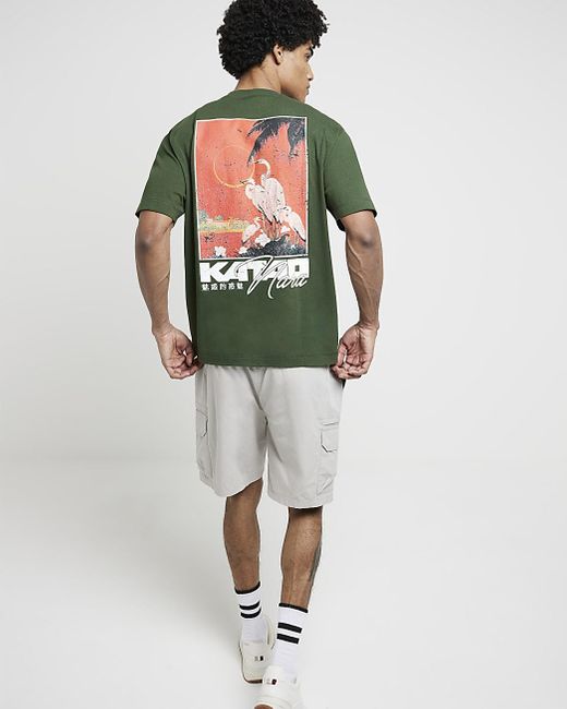 River Island Green Oversized Fit Japanese Graphic T-shirt for men