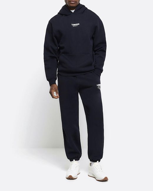River Island Blue Navy Regular Fit Graphic Tracksuit Hoodie for men