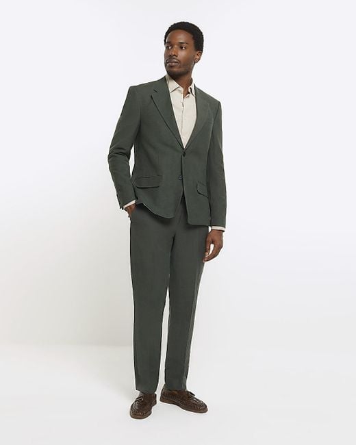 River Island Green Linen Blend Suit Jacket for men