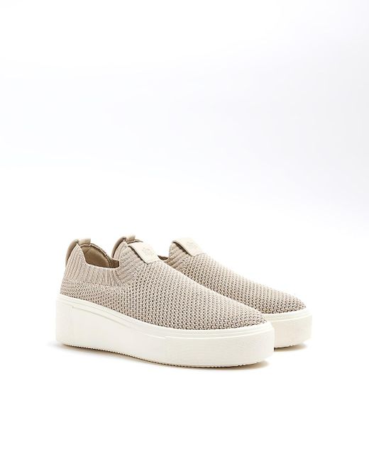 River Island White Pink Slip On Knit Sneakers