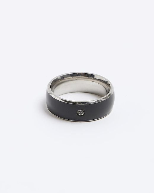 River Island White Black Stainless Steel Diamante Ring for men
