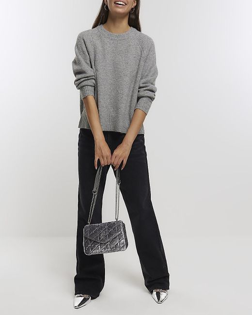 River Island Velvet Studded Shoulder Bag in Gray Lyst
